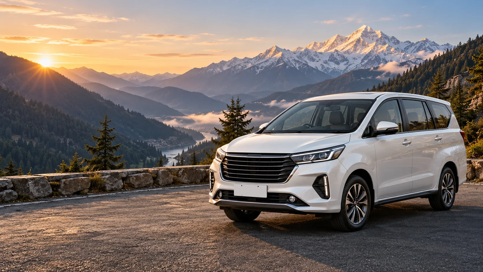 Chauffeur-driven car on a scenic mountain road
